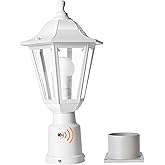 FUDESY Dusk to Dawn Outdoor Post Light, White Modern Exterior Post Lantern with Pier Mount Base, Plastic Waterproof Lamp Ligh