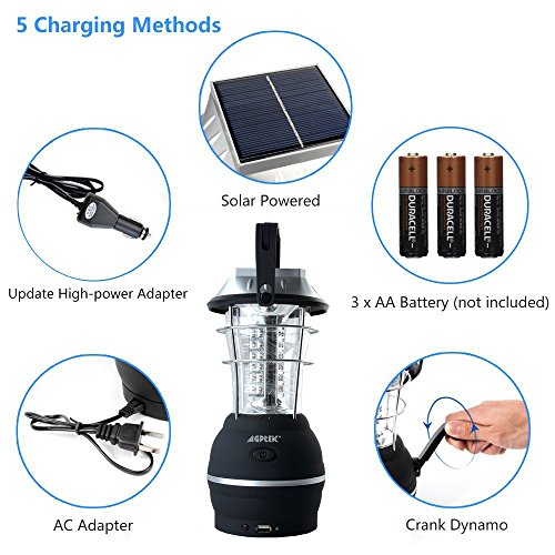 Solar Lantern, AGPtek 5 Mode Hand Crank Dynamo 36 LED Rechargeable