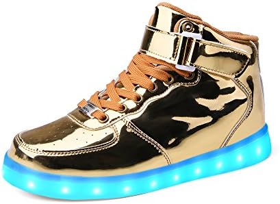 HINZER LED Light Up Shoes 2017 Upgrade Light System 7 Colors Flashing Sneakers(34,Gold)