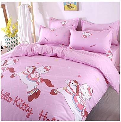 Giovanna Hello Kitty Horse 3 Piece Children's Bed Set 3 Pieces for 90 cm Bed 1x Reversible Duvet Cover for 90 cm Bed 150 x 210 cm 1x Fitted Sheet 160 x 230 cm x Reversible Pillow Case Hello Kitty