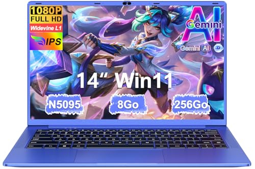 Celeron N5095 Laptop 14 Inches (up to 2.9 GHz) 8GB RAM Win11 256GB SSD Extension 1TB 5G WiFi 1920x1080FHD Laptop with Wireless Mouse QWERTY Keyboard AZERTY Membranedu Keyboard Purple10