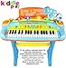 Kiddie Play Electronic 37-Key Toy Piano Keyboard for Kids with Real Working Microphone, Colorful Lights and Stool