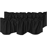 H.VERSAILTEX 2 Panels Blackout Curtain Valances for Kitchen Windows/Living Room/Bathroom Privacy Protection Rod Pocket Decoration Scalloped Window Valance Curtains, 52" W x 18" L, Black