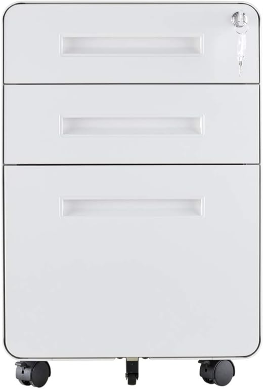 Amazon Com Greatmeet Modern File Cabinets With 3 Drawers Mobile Filing Cabinet With 5 Wheels And Lock Metal Cabinet With Anti Tilt Mechanism For Letter Legal A4 F4 Files White Kitchen Dining