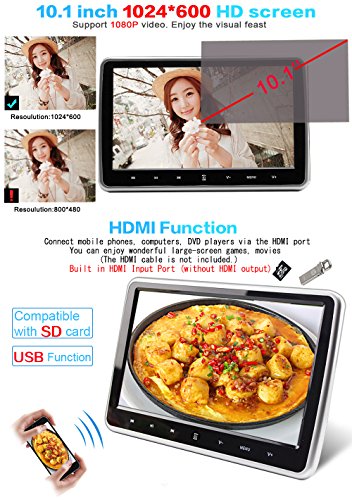 Car DVD Player NOAUKA 10.1" Ultra Thin Digital HD Headrest DVD Player Car Multimedia TFT LCD Screen Display DVD Player Headrest Monitor with HDMI Port and Remote Control - Thumbnail 3