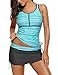 luvamia Women's 2 Pieces Print Zip Front Racerback Tankini Set Swimsuits with Skirt