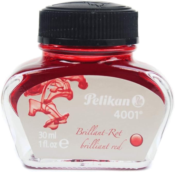 Pelikan 4001 Bottled Ink for Fountain Pens, Brilliant Red, 30ml, 1 Each