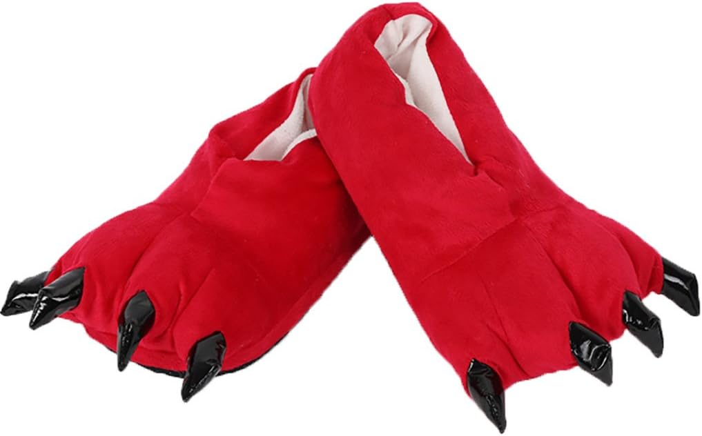 Gebaozhen Stuffed Animal Claw Slippers,Fun Costume Play & Everyday Furry Animal Plush Paw for Kids & Adults Wear-Red (S)