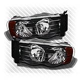 For 2002-2005 Dodge Ram Black Headlights Amber Corner Head Lights Lamp Set Pair Left+Right 2003 2004