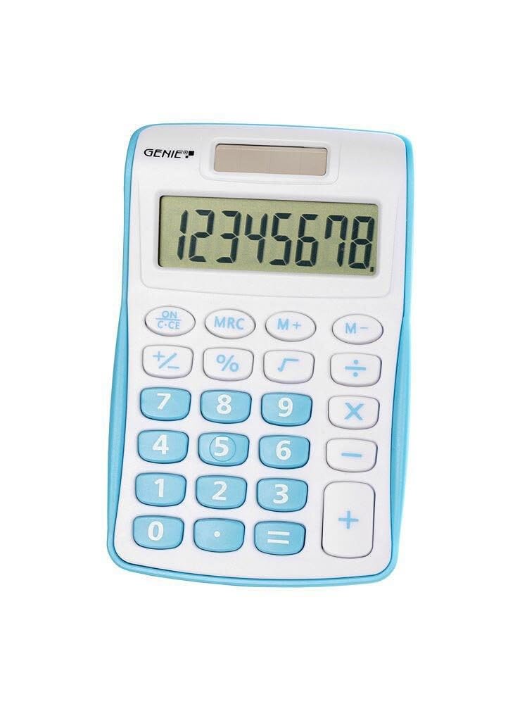 Genie 12492 Compact Pocket Calculator with 8 Digit Display - Blue, single unit