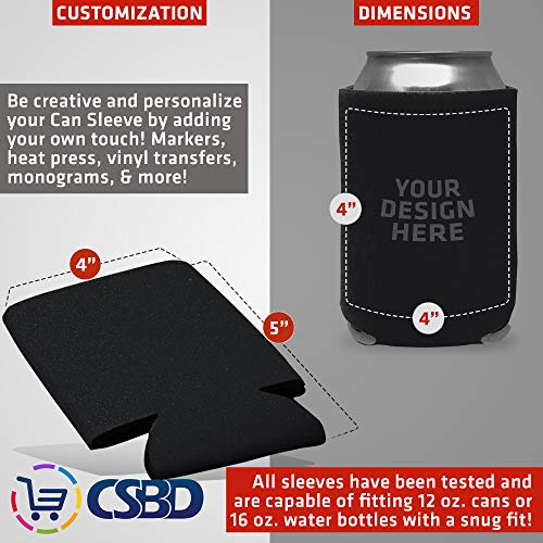CSBD Beer Can Coolers Sleeves, Soft Insulated Reusable Drink Caddies for Water Bottles or Soda, Collapsible Blank DIY Customizable for Parties, Events or Weddings, Bulk - 25 Pack (Black) - Thumbnail 3