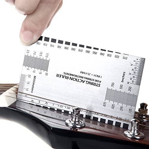 Stainless Steel Guitar Setup Gauge Tool,Double Sided String Action Ruler,String Action Gauge Ruler,Luthier Measuring Tool for Electric Bass and Acoustic Guitar Bass Mandolin Banjo