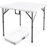 34" Square Folding Card Table,Fold-in-Half Utility Portable Table,White | Heavy Duty HDPE Tabletop,Carrying Handle,Removable Legs with Two Height,Indoor Outdoor for Picnic,Camping,Party,Game