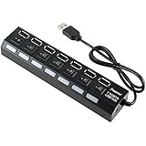 Generic 7-Port USB Hub with ON/OFF Switch, Black (7 Port USB Hub)