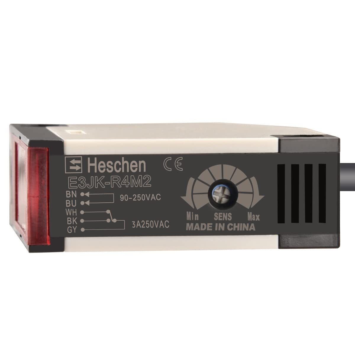 Heschen Photoelectric Switch, E3JK-R4M2, AC 90-250V, Feedback Reflection Type, Detection Distance 4m, with Reflector Panel