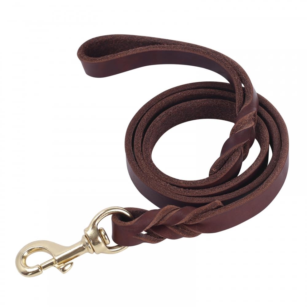 Leather Dog Lead, Heavy Duty Braided Pet Training Leash with 360°Rotatable Heavy Duty Clasp for Small Medium Dogs Training & Walking