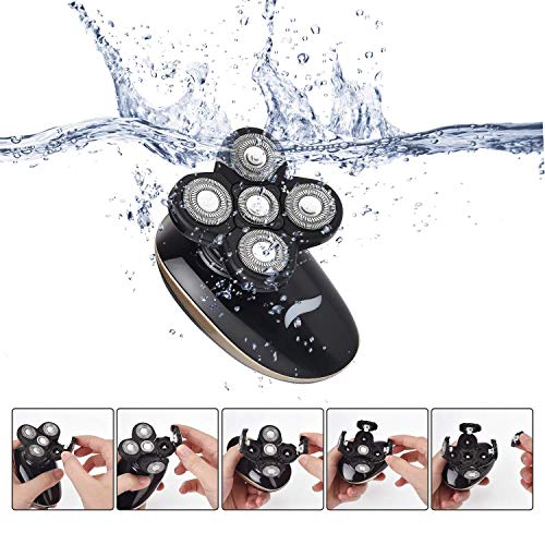 Electric Shaver for Men Grooming Kit, Cosyonall 5 in 1 Electric Razor Cordless Waterproof Wet Dry Rotary Bald Head Shaver Nose Trimmer Hair Clippers Facial Cleansing Brush, USB Rechargeable