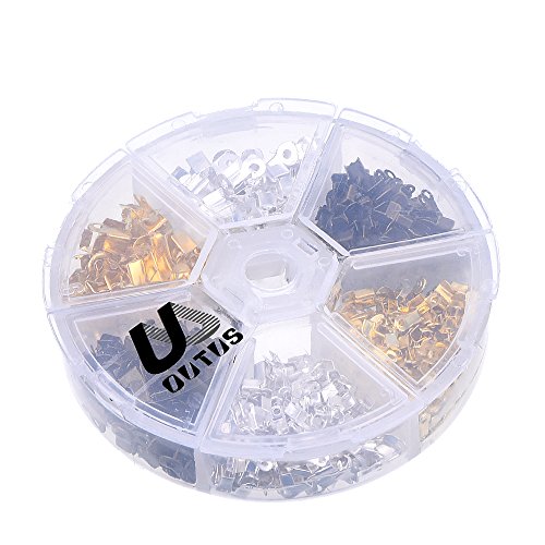 Outus 600 Pieces 2 Size Iron Fold Over Cord Ends Jewelry Findings for Leather - Thumbnail 4