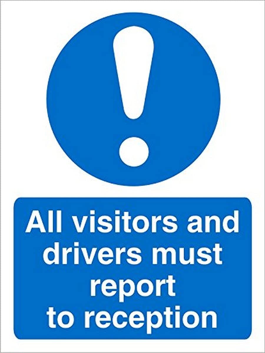 Seco All Visitors and Drivers Must Report to Reception Sign, 200mm x 300mm - 1mm Semi Rigid Plastic