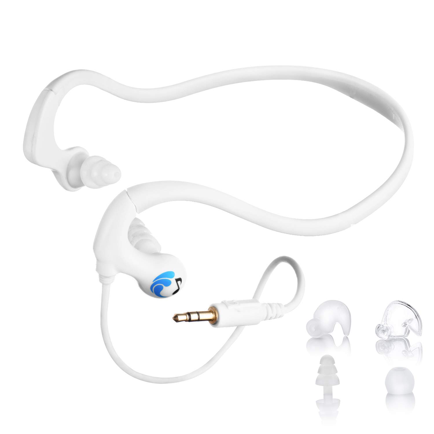 HydroActive Premium Short-Cord Waterproof Headphones (Wired 3.5 mm Jack) with 11 Earbuds in 4 Styles (Separate Music Player Purchase Required)