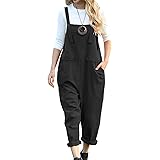 YESNO Women Long Casual Loose Bib Pants Overalls Baggy Rompers Jumpsuits with Pockets PV9