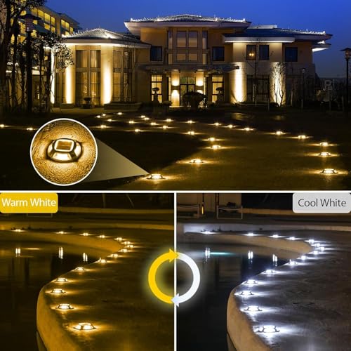 Quntis 8 x Outdoor Aluminium Solar LED Step Lights, IP68 Waterproof, Cold / Warm White Solar Lights Outdoor Garden, Solar Spotlight for Paths Pool Stairs Sidewalk