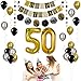 Gold 50th Birthday Decorations Kit – Large, Pack of 49 | Number 5 and 0 Party Balloons Supplies | Black, Gold, Silver Happy Birthday Banner, Pompoms, Garland and Latex Balloons