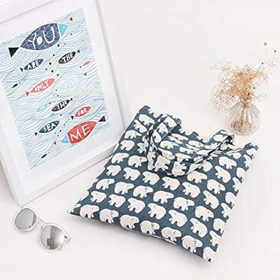 Satyam Kraft 1 Pcs Reusable Jute Cute Printed Cotton Canvas Tote Bag for Shopping Collage