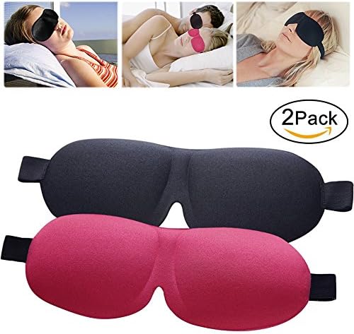 3D Eye Cover Eye Mask Large Adjustable 3D Contoured Eye Masks , Comfortable Sleeping Eye Cover for Sleeping, Travel, Shift Work, Naps, Night Blindfold Eyeshade for Men Women(2 Pack, Black & Rose Red)