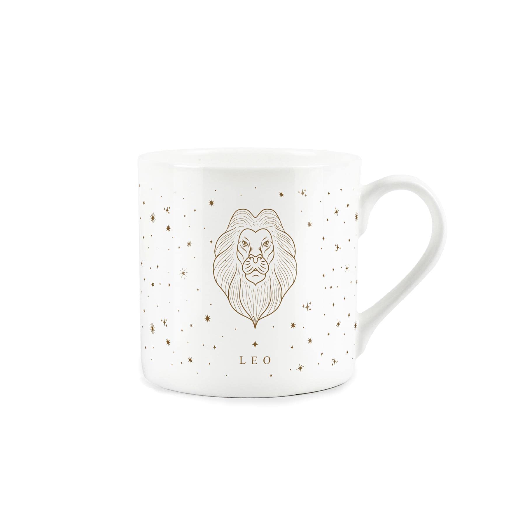 Purely Home Leo Gold Star Sign Mug - Fine Bone China White Mug Coffee/Tea Present Zodiac Gift