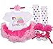 AISHIONY 4PCS Baby Girl 1st Birthday Tutu Onesie Outfit Newborn Party Dress XL Rose Red