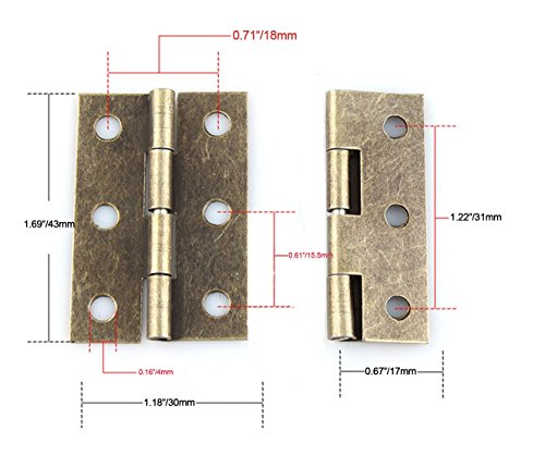 RZdeal 10 PCS 43 x 30 x 0.7 mm Bronze Tone Rotatable Window Drawer Door Butt Hinges Archaize hinges
