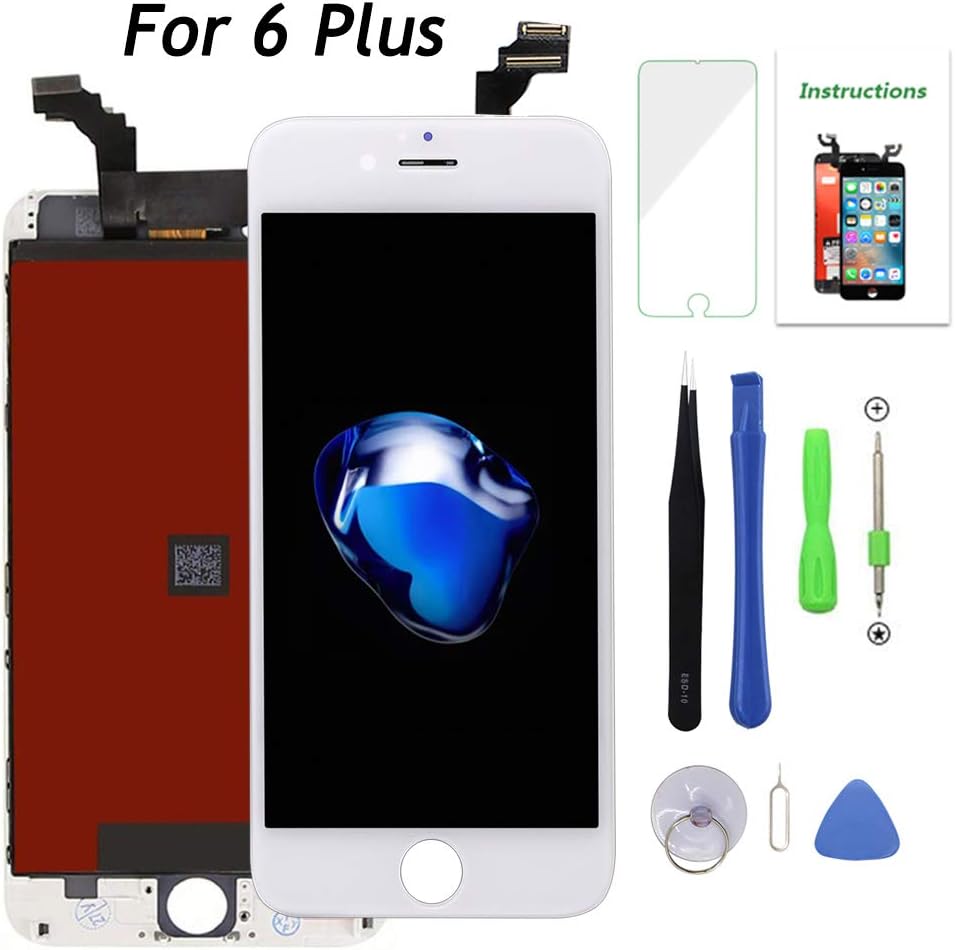 Screen Replacement for iPhone 6 Plus White LCD Display 3D Touch Screen Digitizer 5.5 Inch Frame Assembly Set with Repair Tools(iPhone 6 Plus Screen, White)