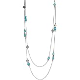 BULINLIN Layered Silver Long Necklace for Women Turquoise Stone Beaded Strand Sweater Chain Necklaces Fashion Costume Jewelry Gifts for Mom