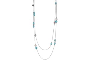 BULINLIN Layered Silver Long Necklace for Women Turquoise Stone Beaded Strand Sweater Chain Necklaces Fashion Costume Jewelry Gifts for Mom