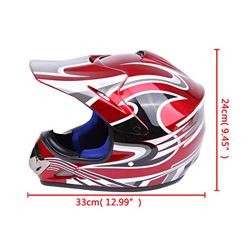 Sange DOT Youth Kids Offroad Helmet Motocross Helmet Dirt Bike ATV Motorcycle Helmet Gloves Goggles (Red, Medium) - Thumbnail 2