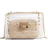 Clear Purse Shoulder Bag for Women, Transparent PVC Handbag, Waterproof Chain Crossbody Bag Set (Khaki)