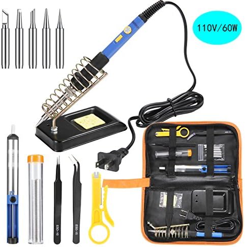 Markrom Soldering Iron Kit for DIYer with ON/OFF Switch Adjustable Temperature, 9-in-1, Household 60W Soldering Iron Tools, with 5pcs Soldering Tips, Solder, Solder Wires, Stand and Other Tools