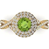 Clara Pucci 1.3125 cttw Peridot 14K Yellow Gold Halo Ring for Women - Cocktail Statement Fashion Jewelry Gift (6mm, Round Cut)