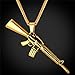 Men Personalized Punk Necklace Jewelry Stainless Steel 18K Gold Plated Rock Army Style Cool AK47 / M9/ M16 / Uzi Rifle Shape Pendant, Chain 22