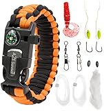 Paracord Bracelet Emergency Kit 17 pcs Survival Gear by A2S - Ultimate Survival Series includes 12 pcs Fishing Gear & Baits - Emergency Food Preparedness for all (Orange, Large 9.5