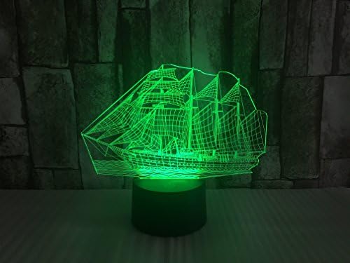 JYIFA 3D LED sailboat Cartoon Lamp 7 Color Change Optical Illusion Touch Mood light USB powered Bedroom Decorative Night Light Multi for Christmas Gifts