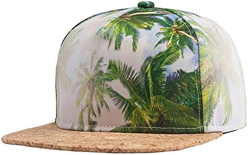 Unisex 3D Hawaiian Coconut Tree Canvas Flat Panel Wood Brim Snapback Cap Hat, Coconut Trees, One Size