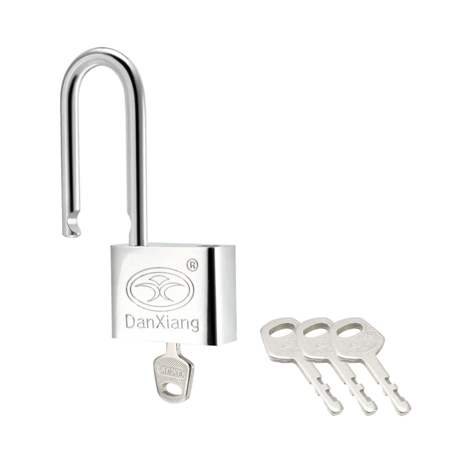 M METERXITY Stainless Steel Padlock - Garden Long Shackle Locks, Keyed Different & Chrome Finish, Apply to Backpacks/Storage Boxes (50mm Body Wide, Silver)