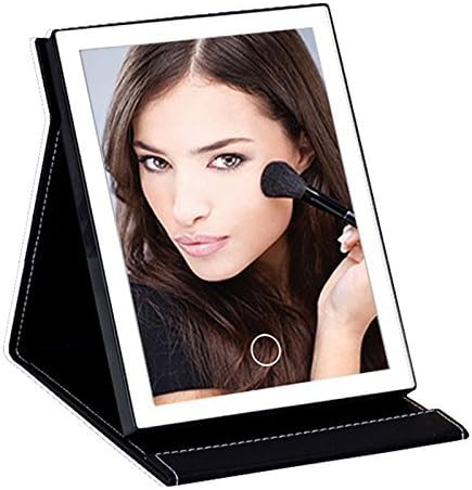 COSOON PU Leather 20 LED Lighted Rechargeable Makeup Vanity Mirror Cordless Foldable Portable Makeup Mirror (Black)