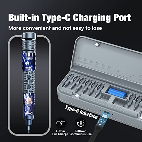 PKEY Electric Screwdriver, Mini Electric Screwdriver Cordless with 28 Precision Magnetic Bits, 3 Gears Torque, Overload Protection, Type-C Rechargeable, Electric Screwdriver for PC Building, Camera