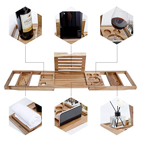 Acacia Wooden Bath Tub Tray, Bathroom and Bed Tray for One or Two