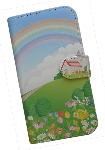 Amazon Co Jp Aquos Sense3 Sh 02m スマホケース 手帳型 プリントケース スマホ 風景 花 虹 空 雲 木 家 イラスト レインボー にじ はな Flower フラワー いえ ハウス 丘の上 花畑 くも き Tree ツリー クラウド Cloud そら