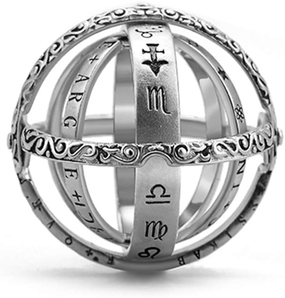 925 Sterling Silver Astronomical Sphere Ball Ring Cosmic Finger Ring
