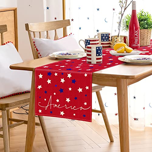 Jansun Patriotic Table Wood Sign Set - 4th Of July Farmhouse Centerpieces, Red White Blue Wooden Blocks